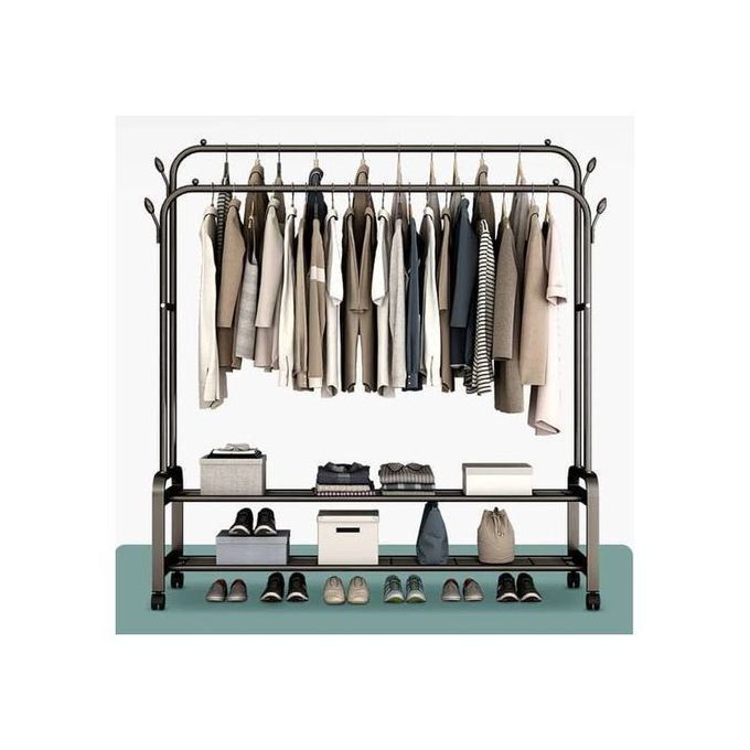 Porte-vêtements double étage avec rangement