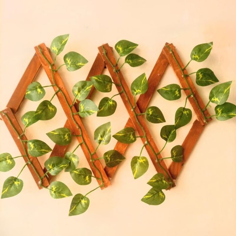 Artificial Money Plant Wooden Green Leaf Fence 2 Feet Retractable Climbing Frame for Home Gardening and Decoration