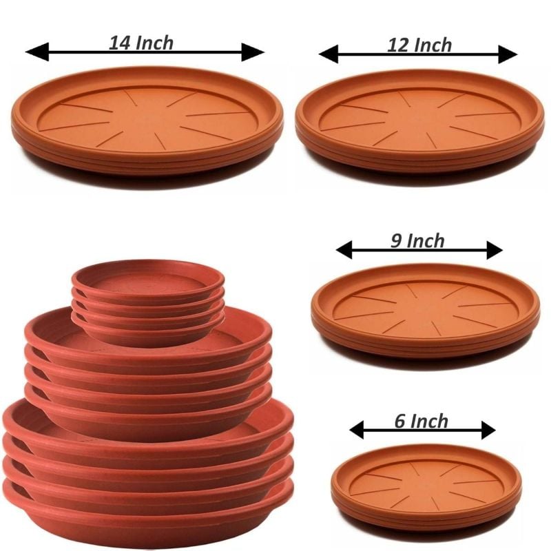 Pack of 3 Plastic Pot Trays Bottom Trays Terra Cotta High Quality Round Plant Saucer Drip ABS Material Garden Pot Base - Red