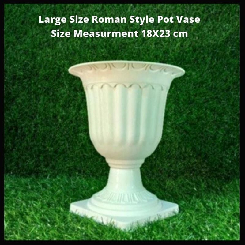 Roman Style Large Size Gardening Pot Vase Planter With Base Long Design - Size 18X23cm - Color White