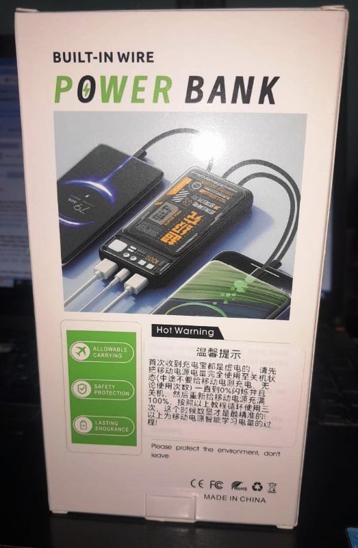 Transparent 10000mAh Power Bank with Built-in 4 Cables – PD 20W + QC 22.5W Fast Charging