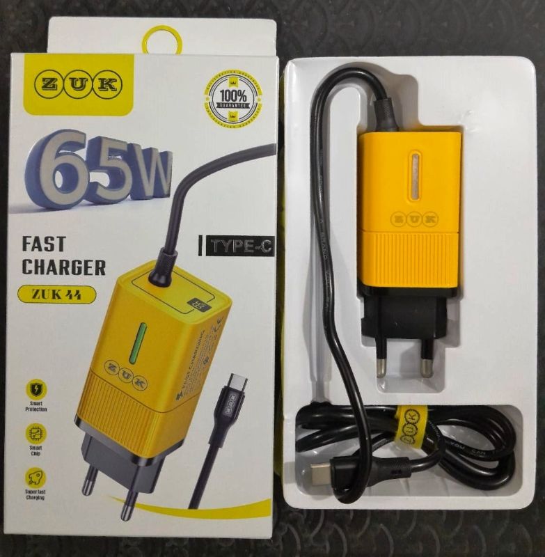 65W Fast Charger with Type-C Cable – PD Smart Charging Adapter