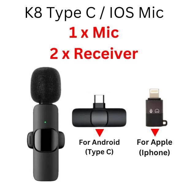 K8 Wireless Microphone – Type-C & iPhone Compatible Lavalier Mic