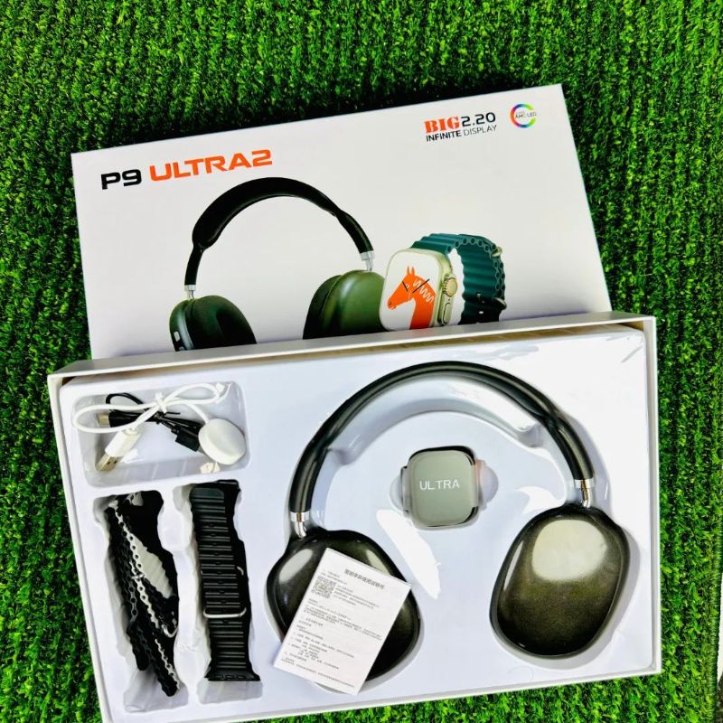 P9 Ultra 2 Smartwatch & Wireless Headphones Combo | Bluetooth Calling, Fitness Tracking & 7 Straps