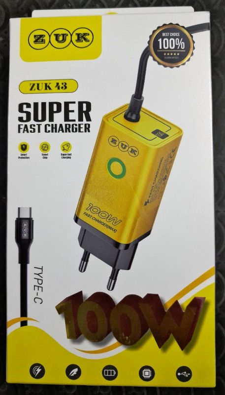 100W Super Fast Charger with Type-C Cable – PD & QC 3.0 Compatible
