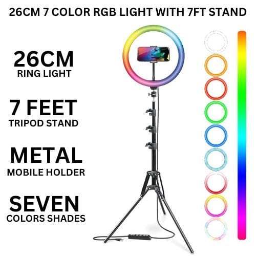 RGB Ring Light 26cm with 7ft Tripod Stand