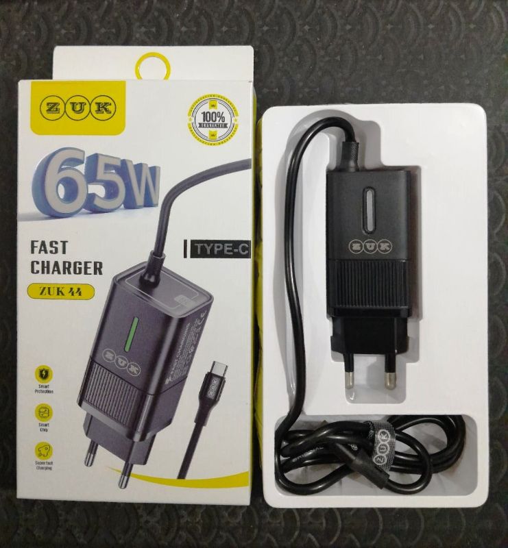 65W Fast Charger with Type-C Cable – PD Smart Charging Adapter