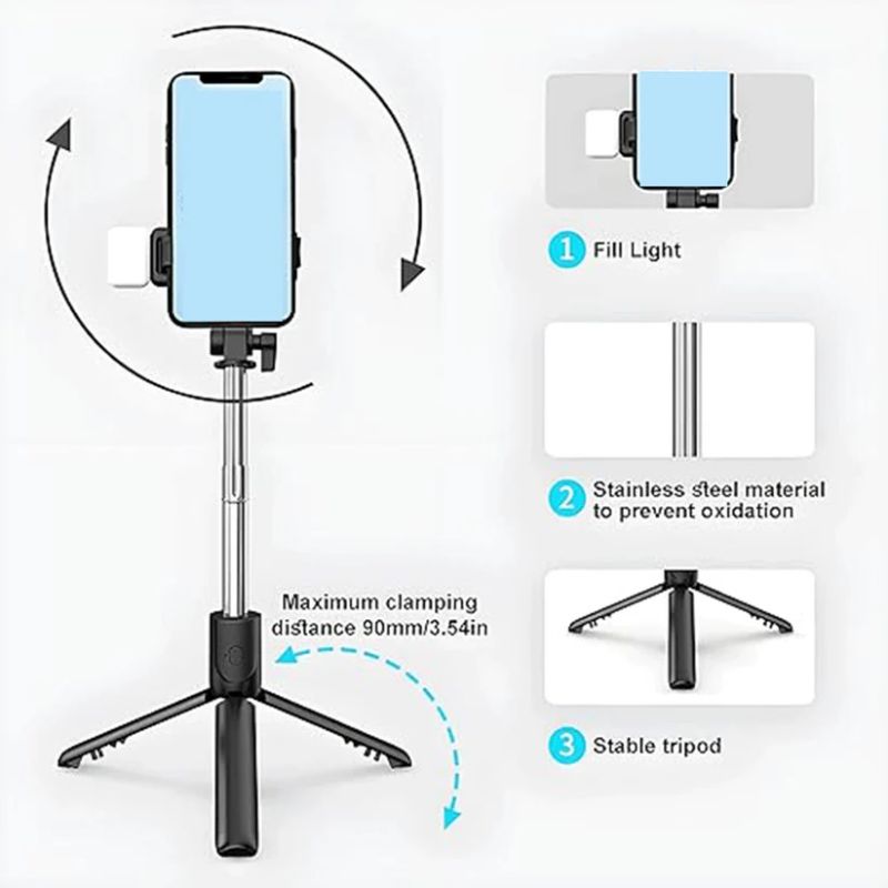 R1SL 5.57 Feet Selfie Stick Tripod with LED Light & Remote