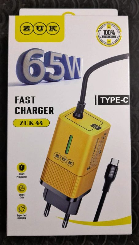 65W Fast Charger with Type-C Cable – PD Smart Charging Adapter