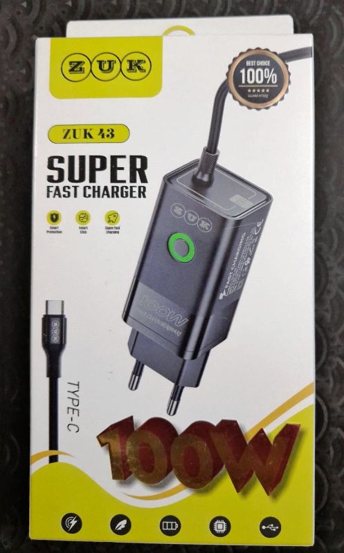 100W Super Fast Charger with Type-C Cable – PD & QC 3.0 Compatible