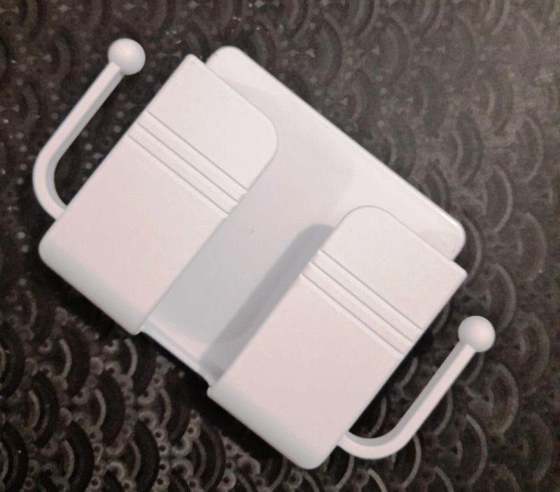 Wall-Mounted Mobile Holder with Dual Hooks – Strong Adhesive & Space Saving