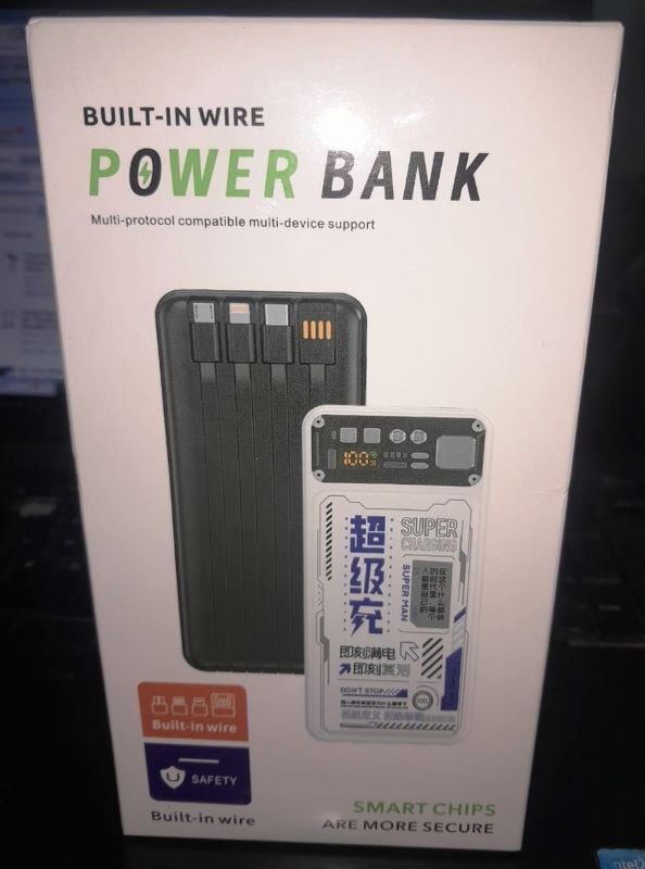 Transparent 10000mAh Power Bank with Built-in 4 Cables – PD 20W + QC 22.5W Fast Charging