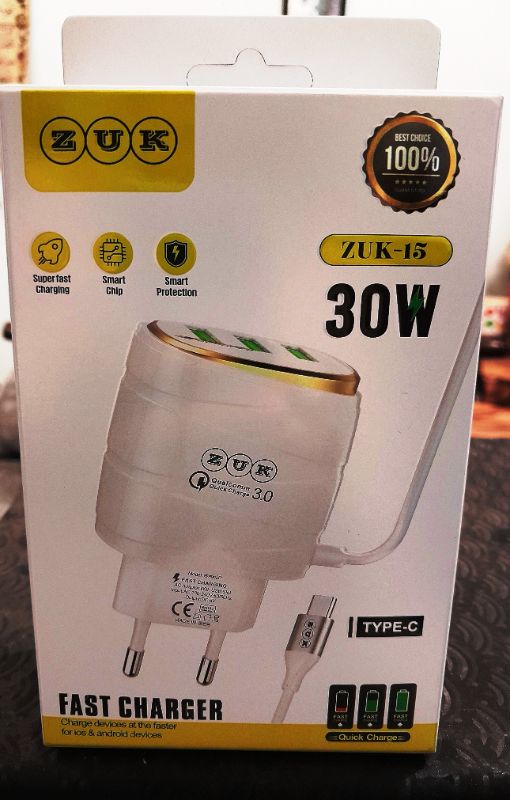 30W Fast Charger – 4-in-1 Multi-Port Wall Adapter with Type-C Cable