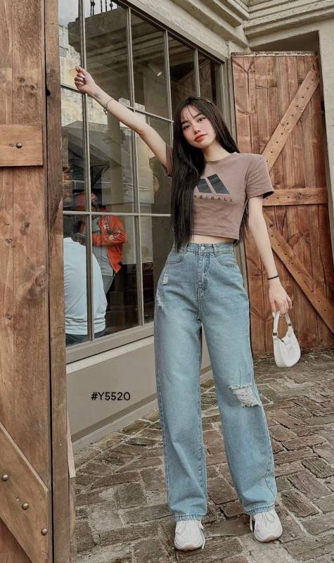 [FJ3028] Baggy Jean ống suông lưng cao