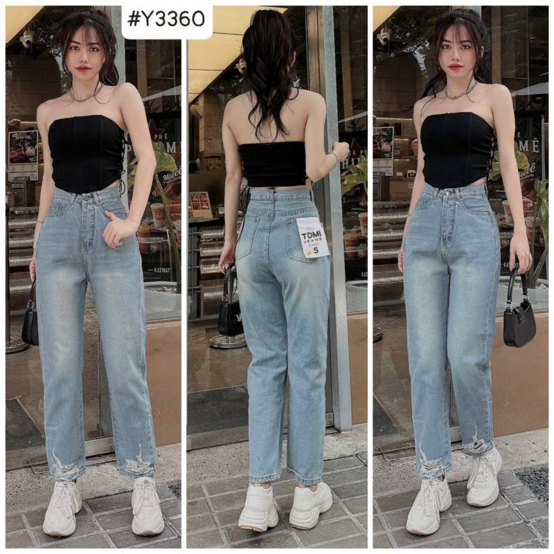 [FJ2649] Baggy jean nữ Cotton lưng cao