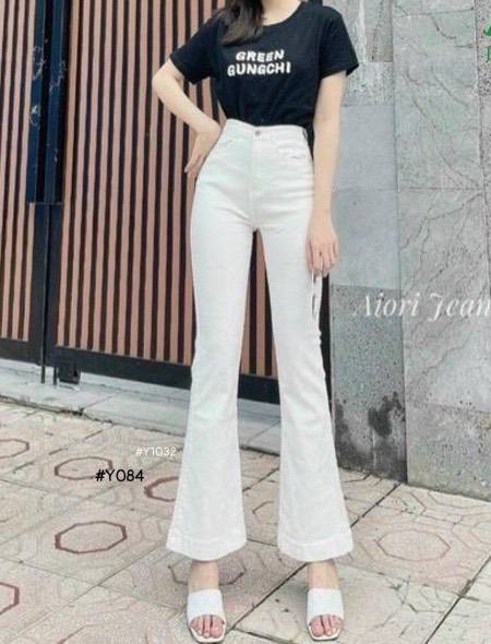 [FJ3025] Jean nữ cotton lưng cao ống loe - Hàng cao cấp VNXK