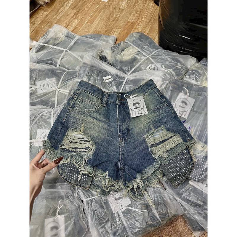 [FJ2911] Short jean rách kiểu xé lai đính đá - HÀNG VNXK