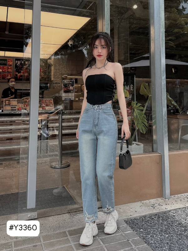 [FJ2649] Baggy jean nữ Cotton lưng cao