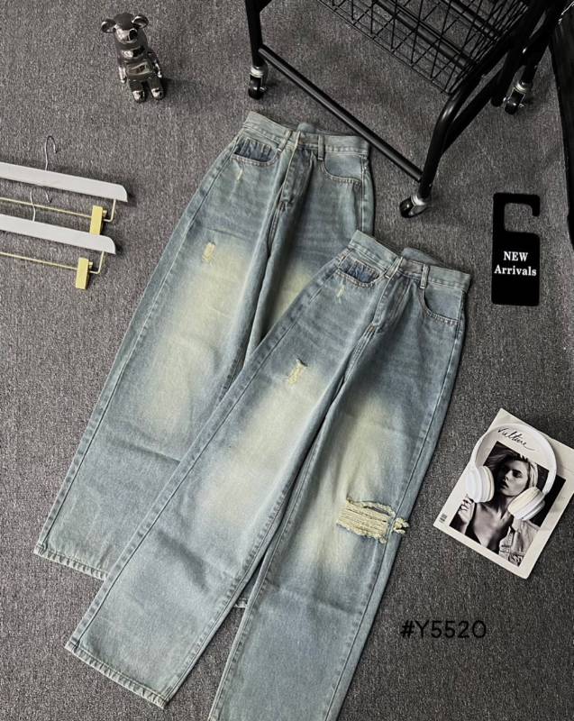 [FJ3028] Baggy Jean ống suông lưng cao