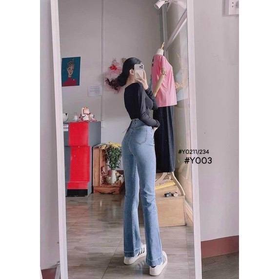 [FJ3026] Jean nữ cotton lưng cao ống loe - Hàng cao cấp VNXK