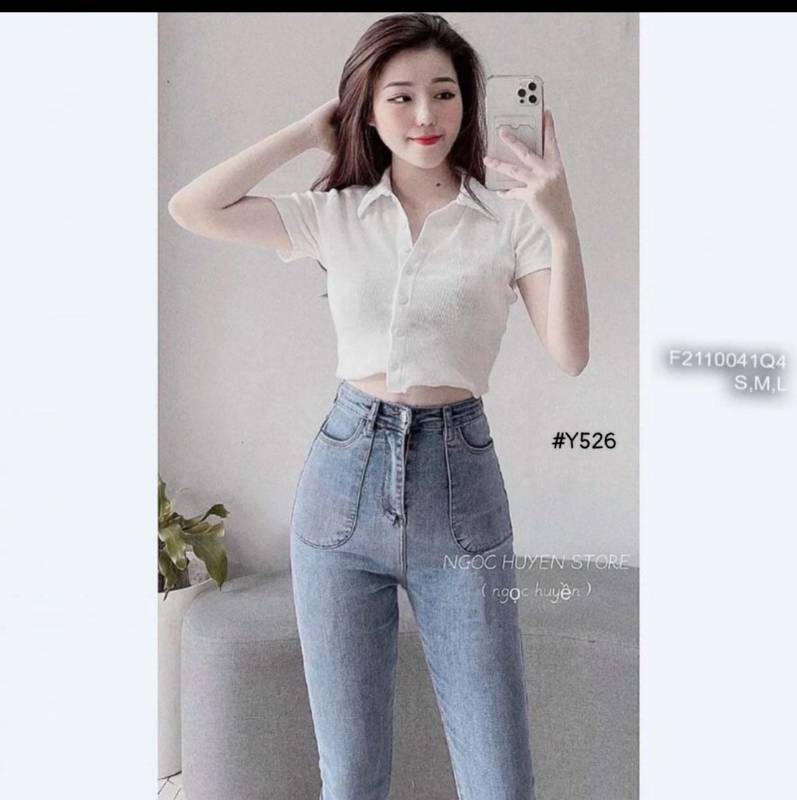 [FJ2975] Jean nữ Cotton lưng cao - HÀNG CAO CẤP