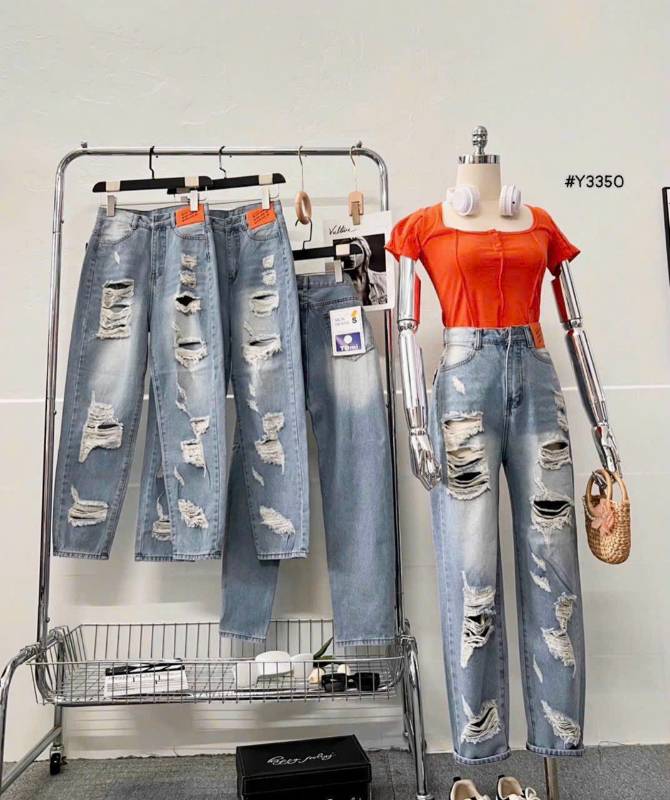 [FJ2647] Baggy jean nữ Cotton lưng cao