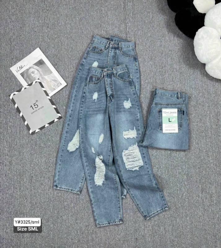 [FJ2654] Baggy jean nữ Cotton lưng cao