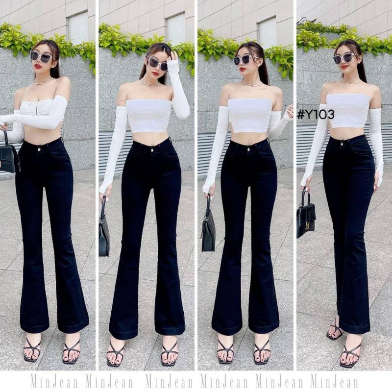 [FJ2869] Jean nữ cotton lưng cao ống loe - Hàng cao cấp VNXK