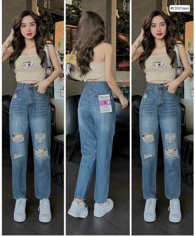 [FJ2652] Baggy jean nữ Cotton lưng cao