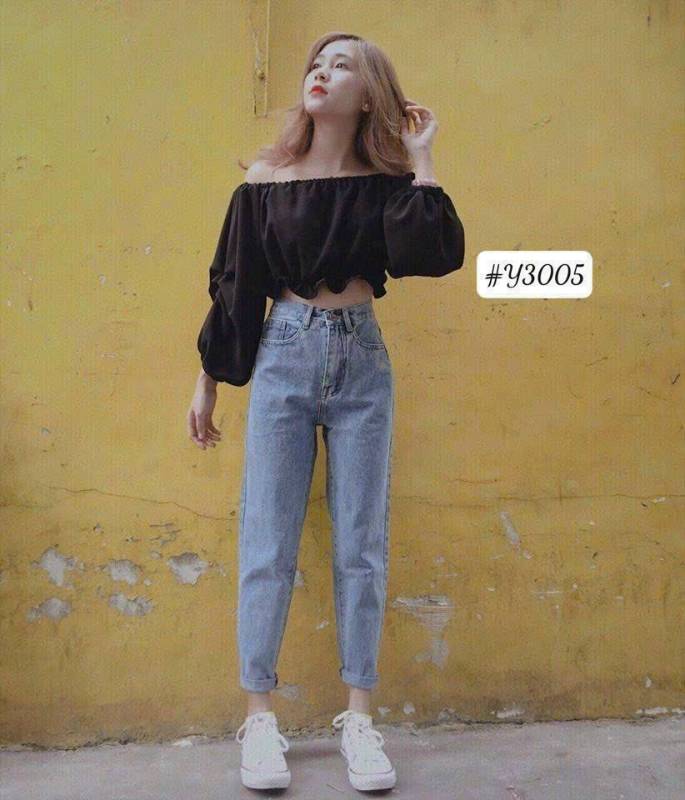 [FJ2648] Baggy jean nữ Cotton lưng cao