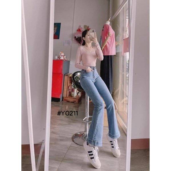 [FJ2870] Jean nữ cotton lưng cao ống loe - Hàng cao cấp VNXK