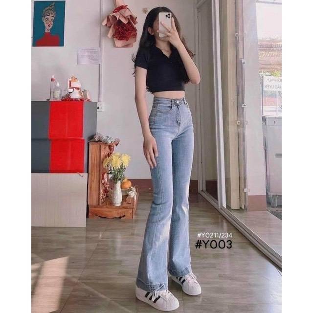 [FJ3026] Jean nữ cotton lưng cao ống loe - Hàng cao cấp VNXK