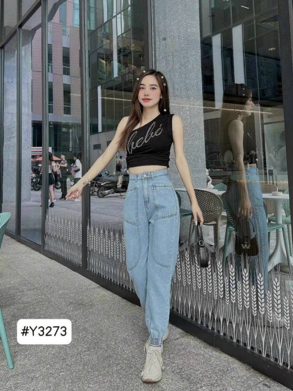 [FJ2653] Baggy jean nữ Cotton lưng cao