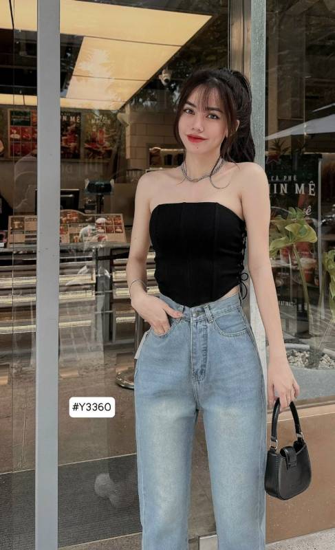 [FJ2649] Baggy jean nữ Cotton lưng cao