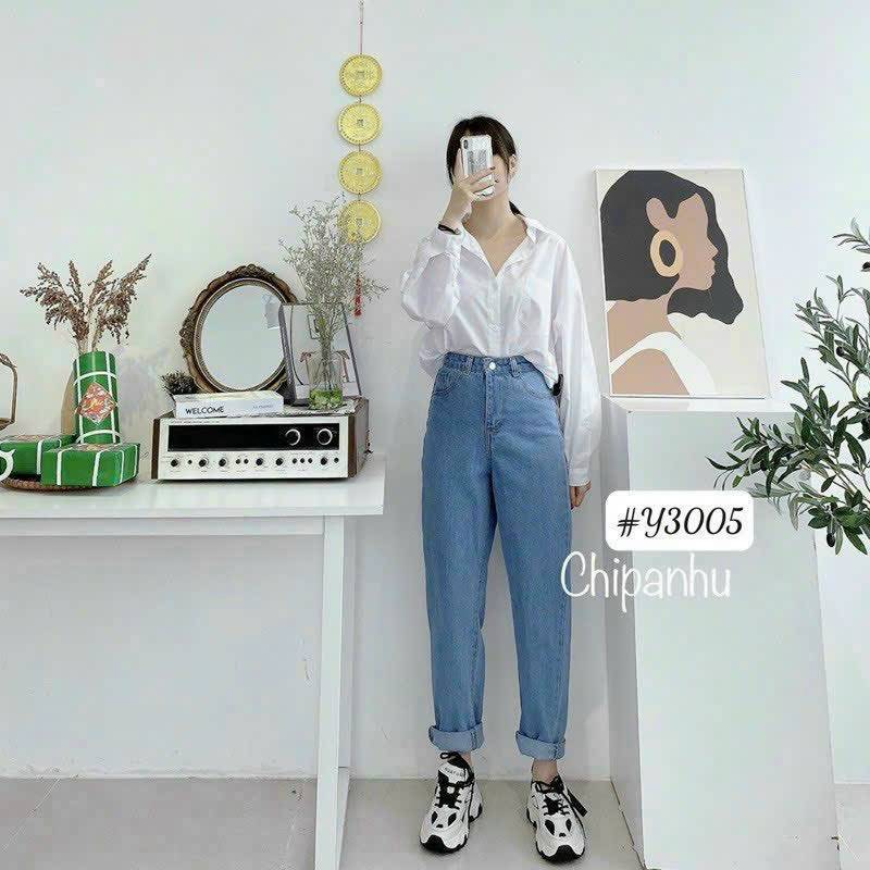 [FJ2648] Baggy jean nữ Cotton lưng cao