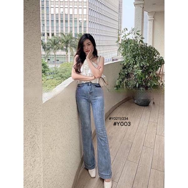 [FJ3026] Jean nữ cotton lưng cao ống loe - Hàng cao cấp VNXK