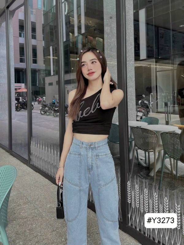 [FJ2653] Baggy jean nữ Cotton lưng cao