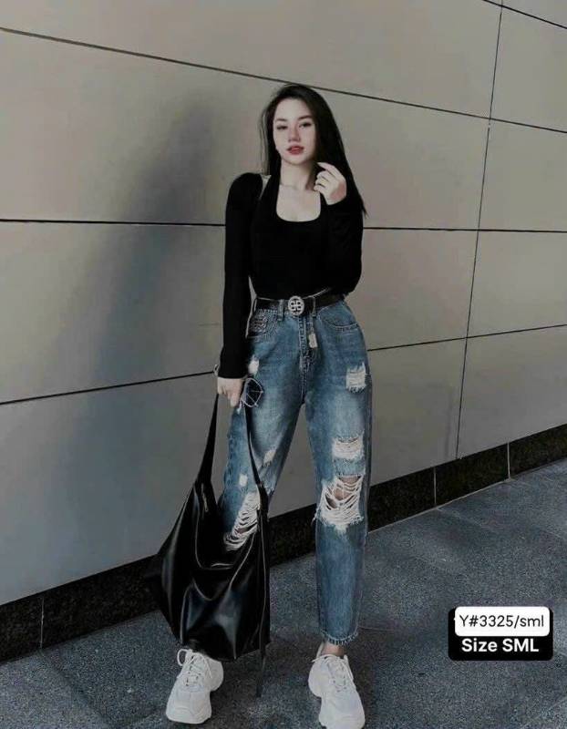 [FJ2654] Baggy jean nữ Cotton lưng cao