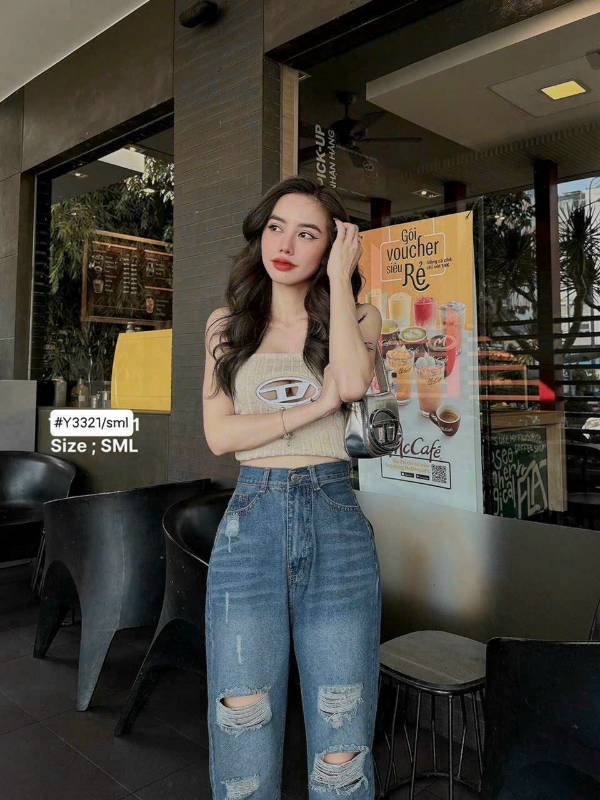 [FJ2652] Baggy jean nữ Cotton lưng cao