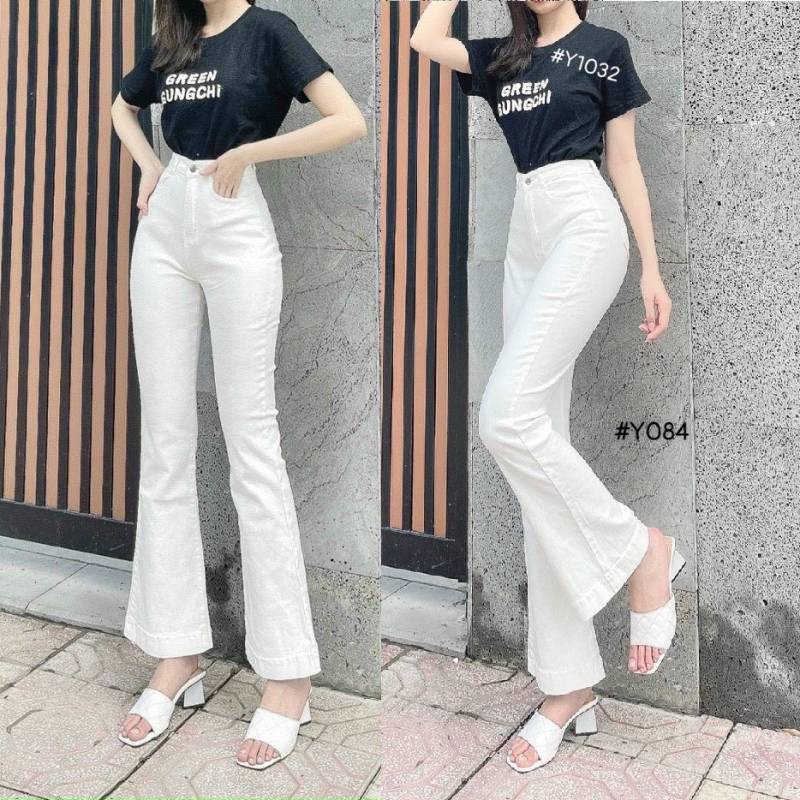 [FJ3025] Jean nữ cotton lưng cao ống loe - Hàng cao cấp VNXK