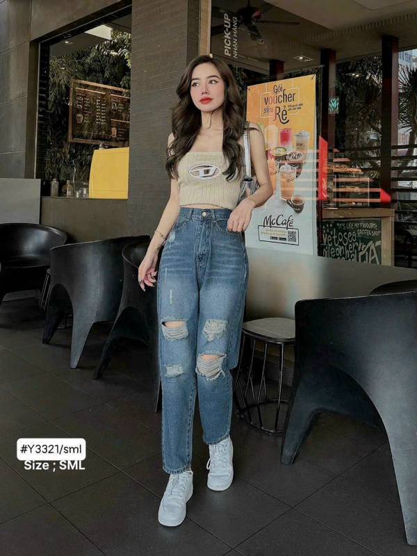 [FJ2652] Baggy jean nữ Cotton lưng cao