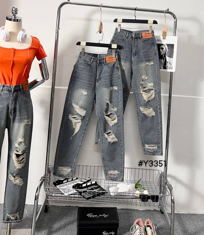 [FJ2655] Baggy jean nữ Cotton lưng cao