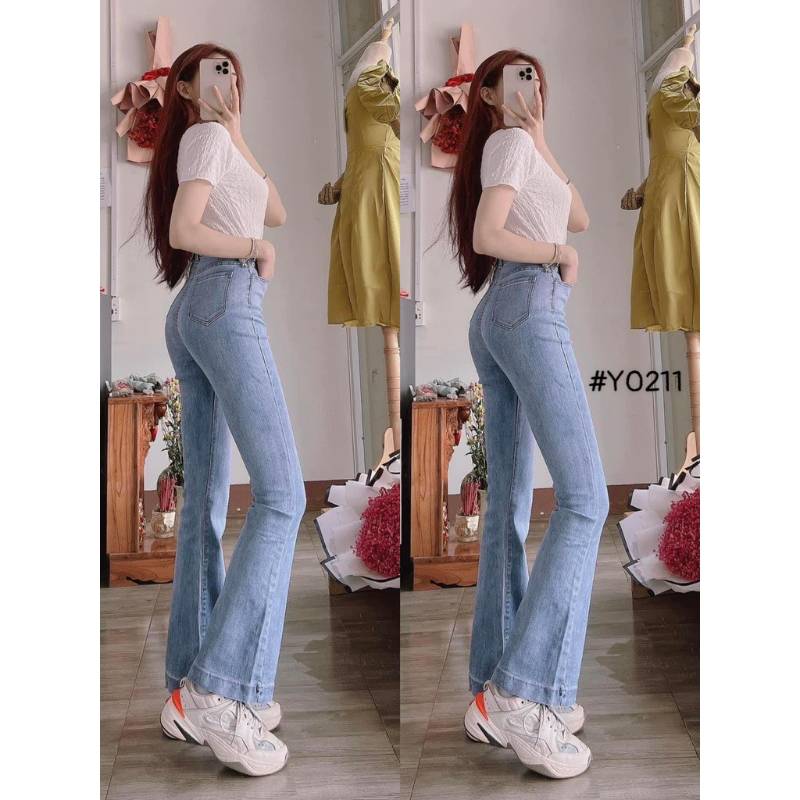 [FJ2870] Jean nữ cotton lưng cao ống loe - Hàng cao cấp VNXK