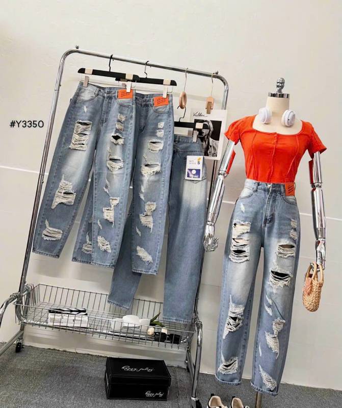 [FJ2647] Baggy jean nữ Cotton lưng cao