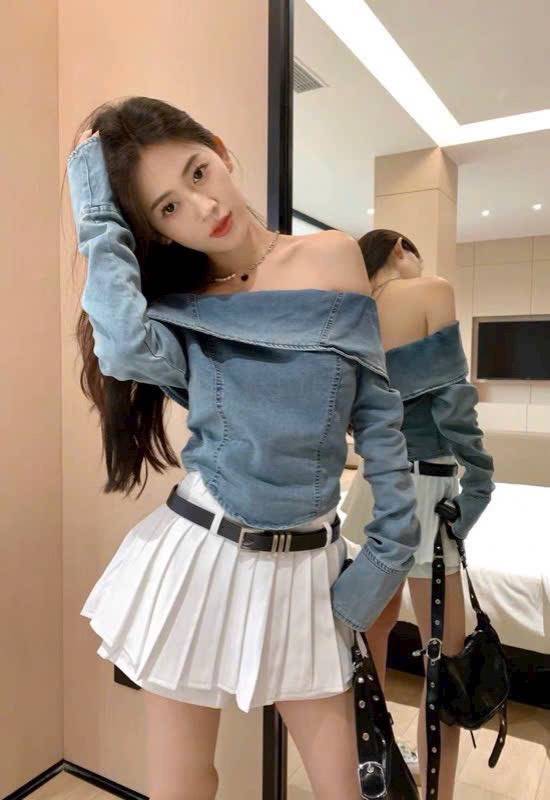 [FJ2987] Áo jean trễ vai hot trend mặc được 2 kiểu