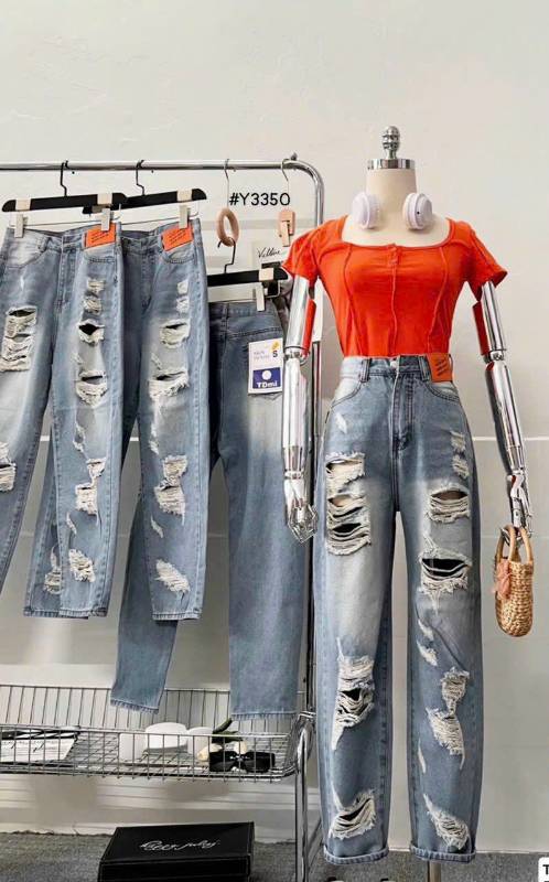 [FJ2647] Baggy jean nữ Cotton lưng cao