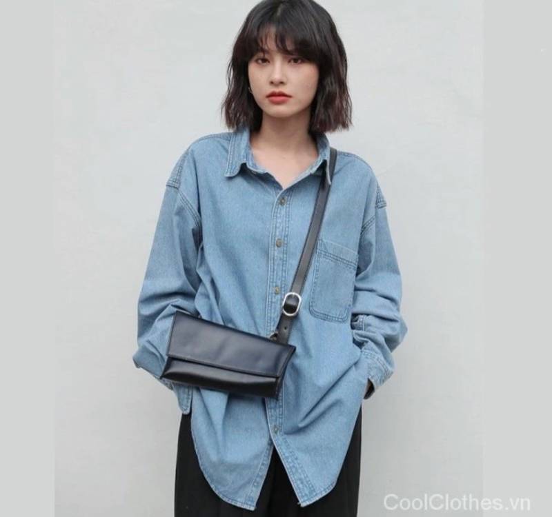 [FJ3001] Sơmi jean XK tay dài phong cách Ulzzang