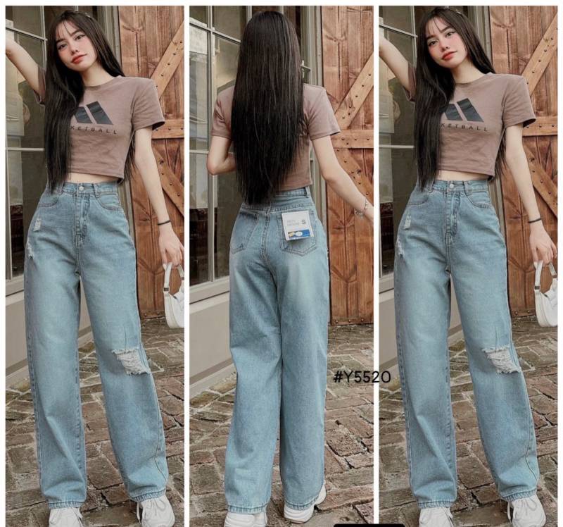 [FJ3028] Baggy Jean ống suông lưng cao