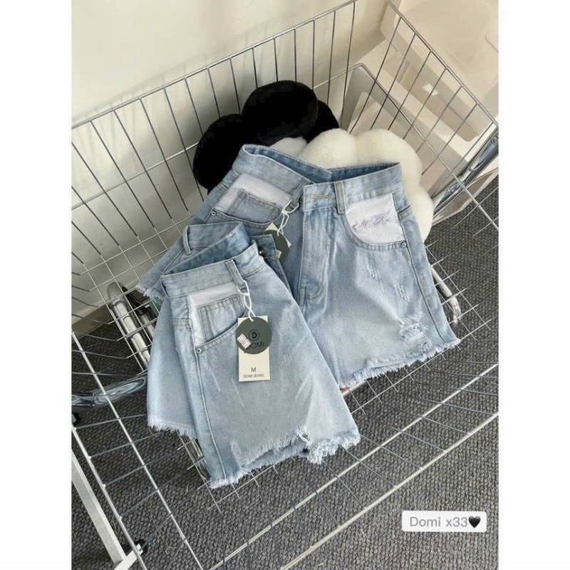 [FJ2906] Short jean nữ lai tua rách kiểu túi phối