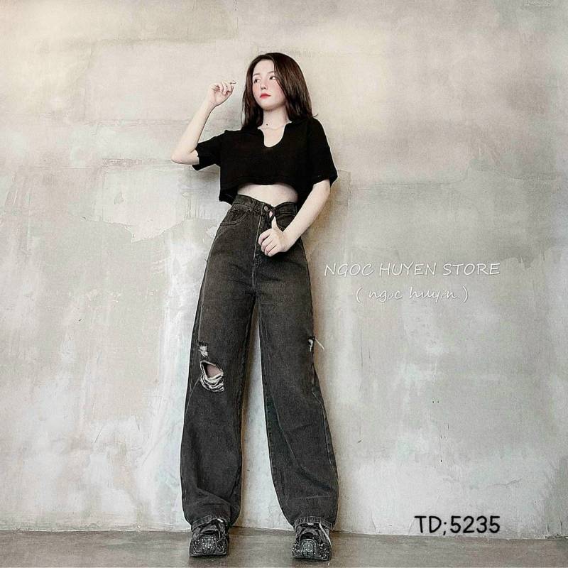 [FJ2644] Baggy jean nữ suông dài lưng cao